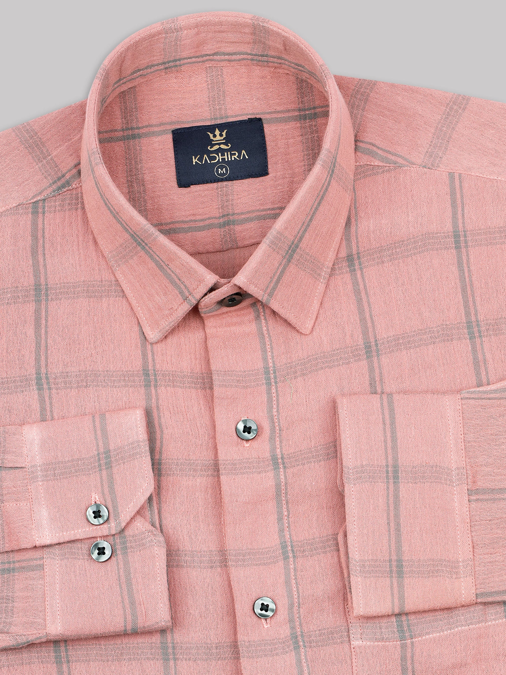 Turkish Pink With Gravel Gray Twill Checked Premium Cotton Shirt