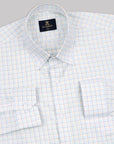 Powder White With Yellow-Navy Tattersall checks Premium Cotton Shirt