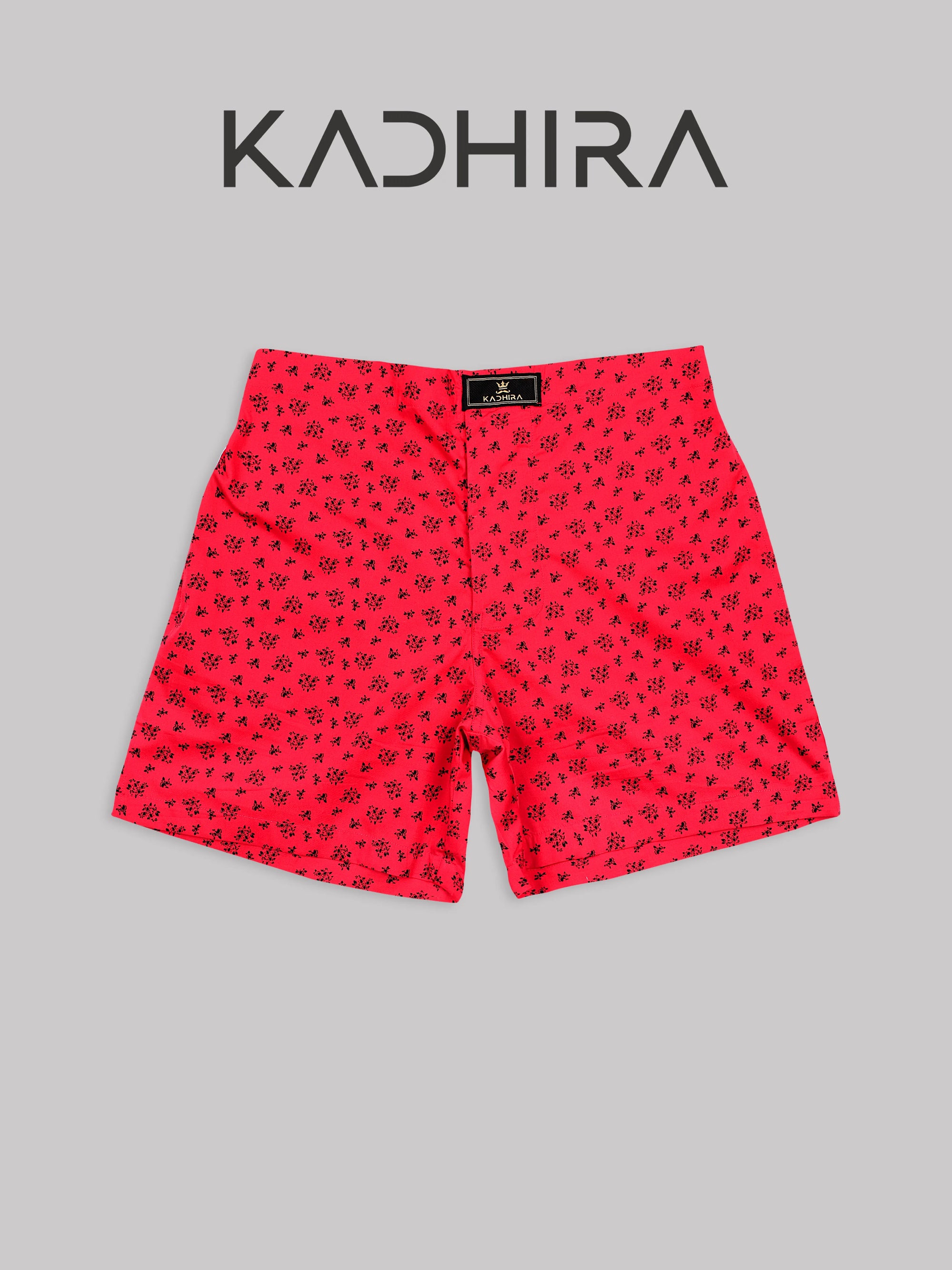 Imperial Red With Black Floral Printed Premium Cotton Boxer