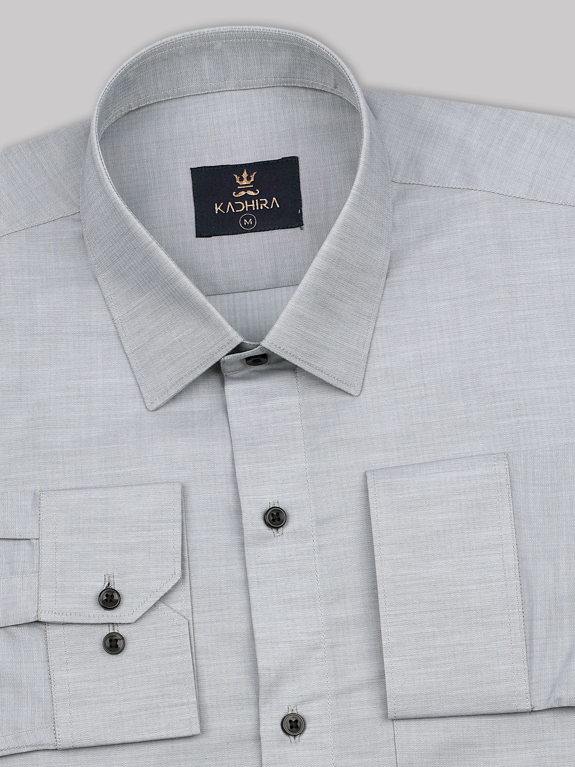Medium Gray With White Chevron Pattern Super Luxurious Cotton Shirt