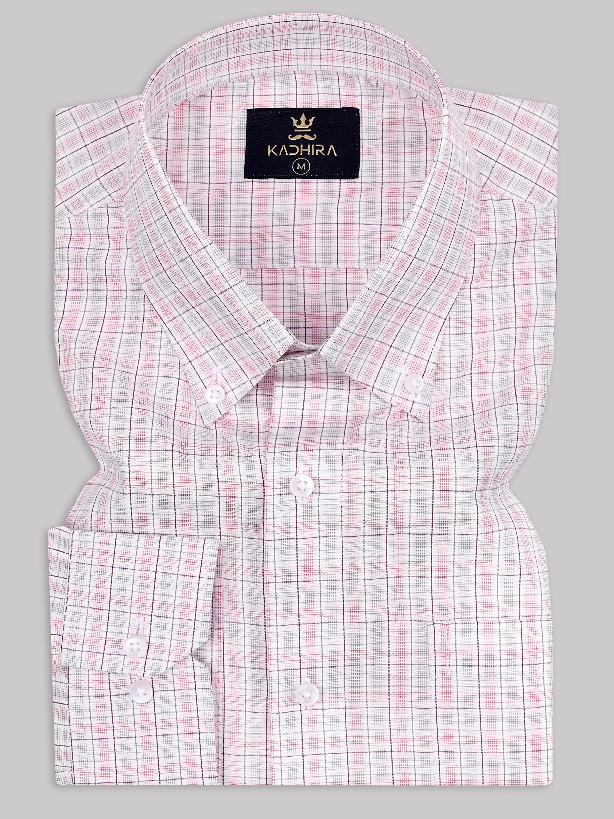 Baby Pink And Gray With White Tartan checks Premium Cotton Shirt