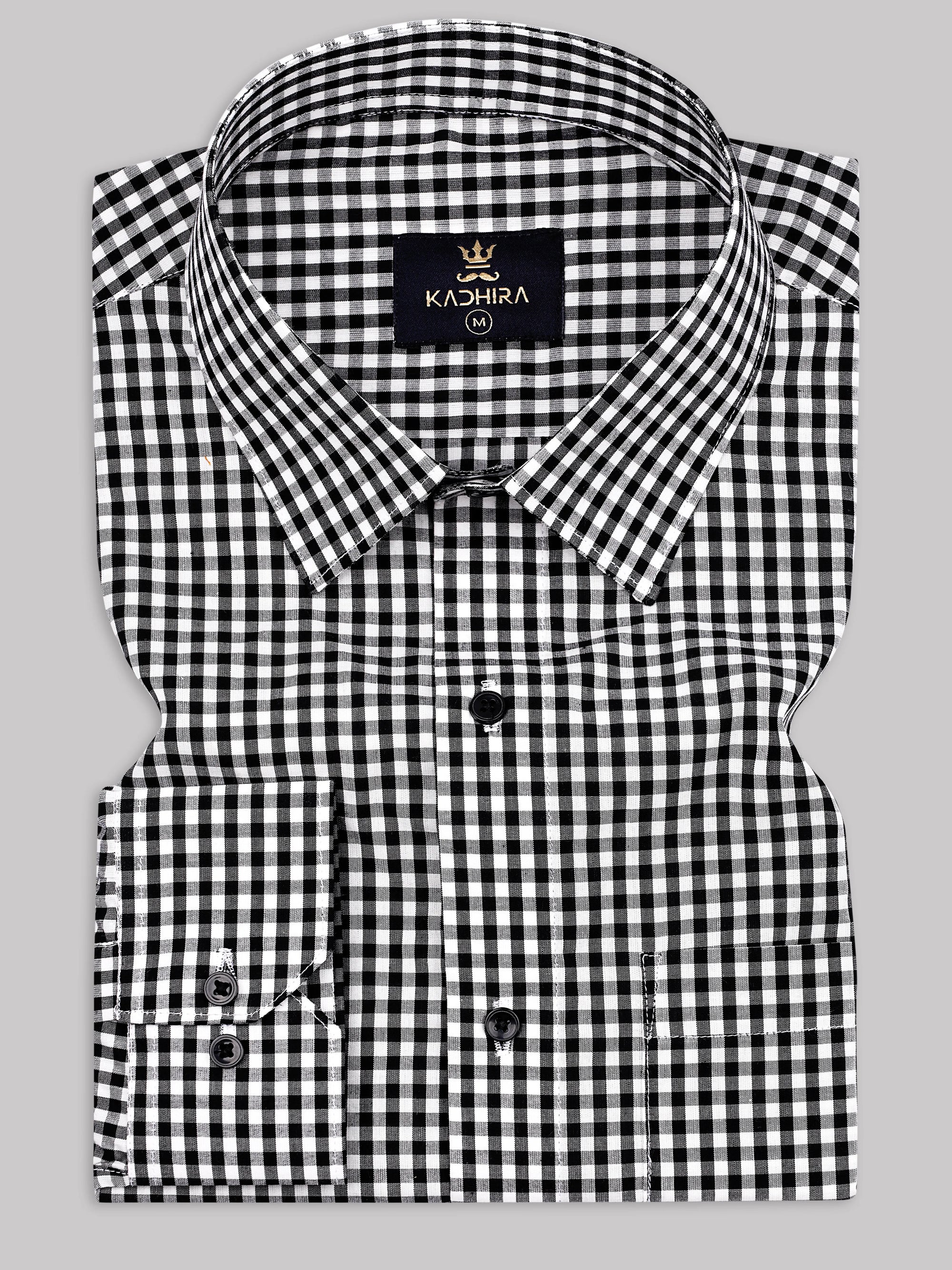 Cool Black With White Gingham Check Super Premium Cotton Shirt-[ON SALE]