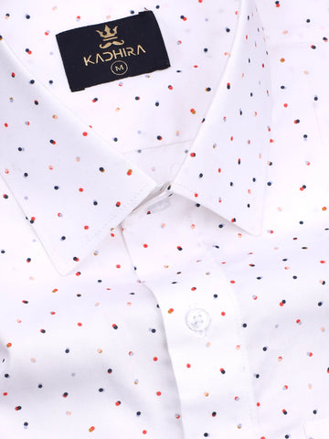 Bright White With Multicolored Dotted Printed Premium Cotton Shirt