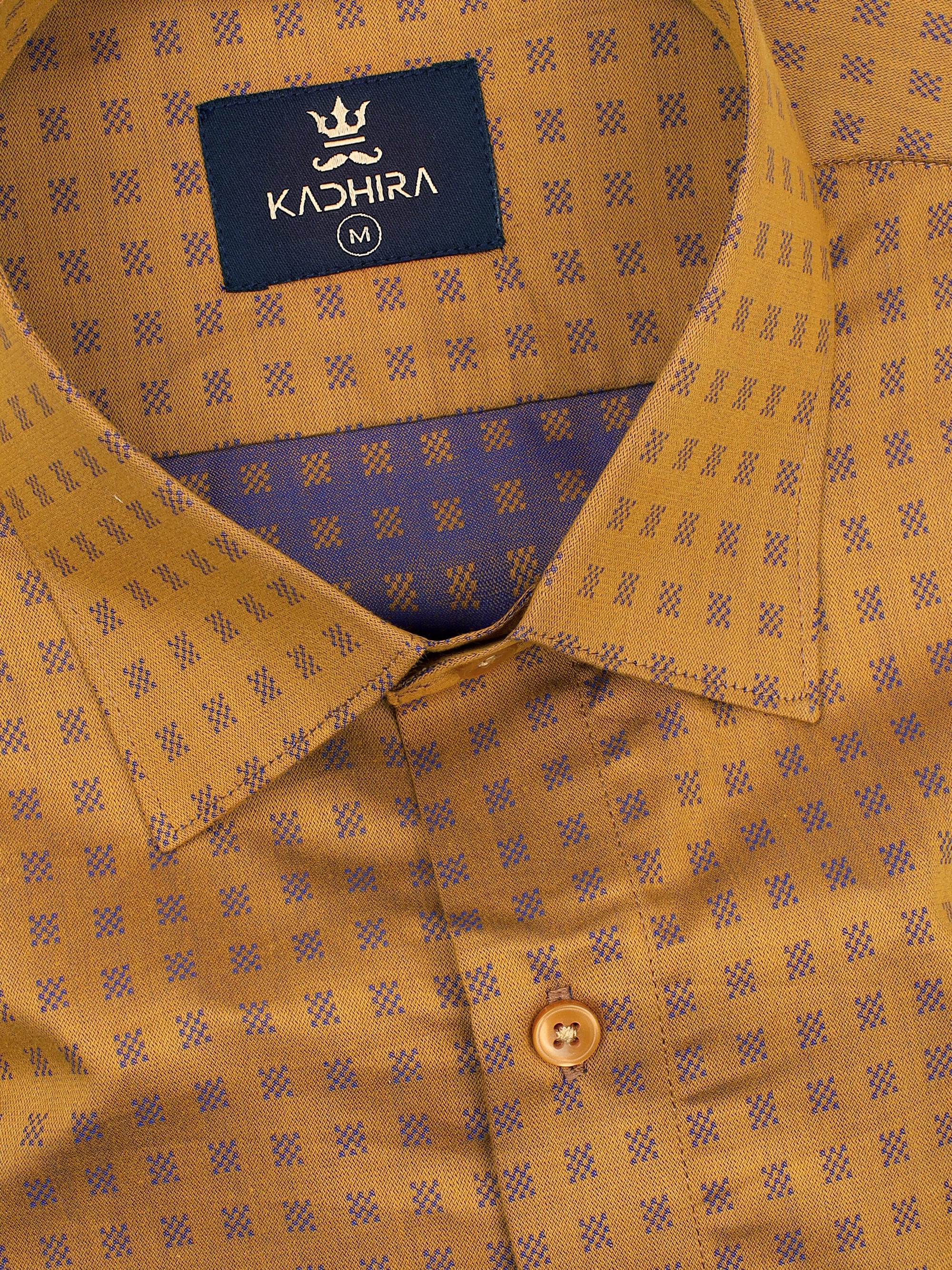 Golden brown With Shephered Dobby Textured Jacquard Cotton Shirt