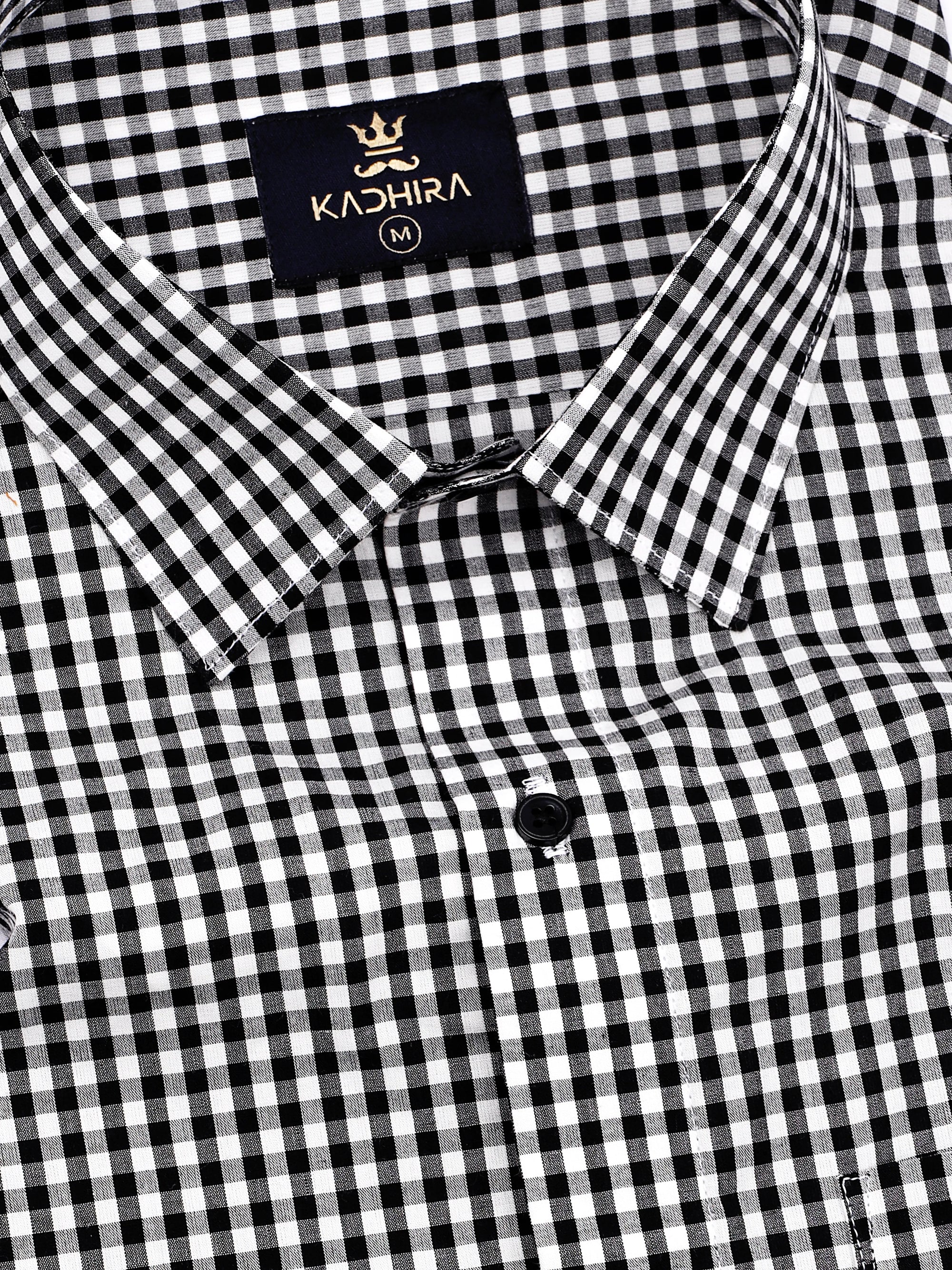 Cool Black With White Gingham Check Super Premium Cotton Shirt-[ON SALE]