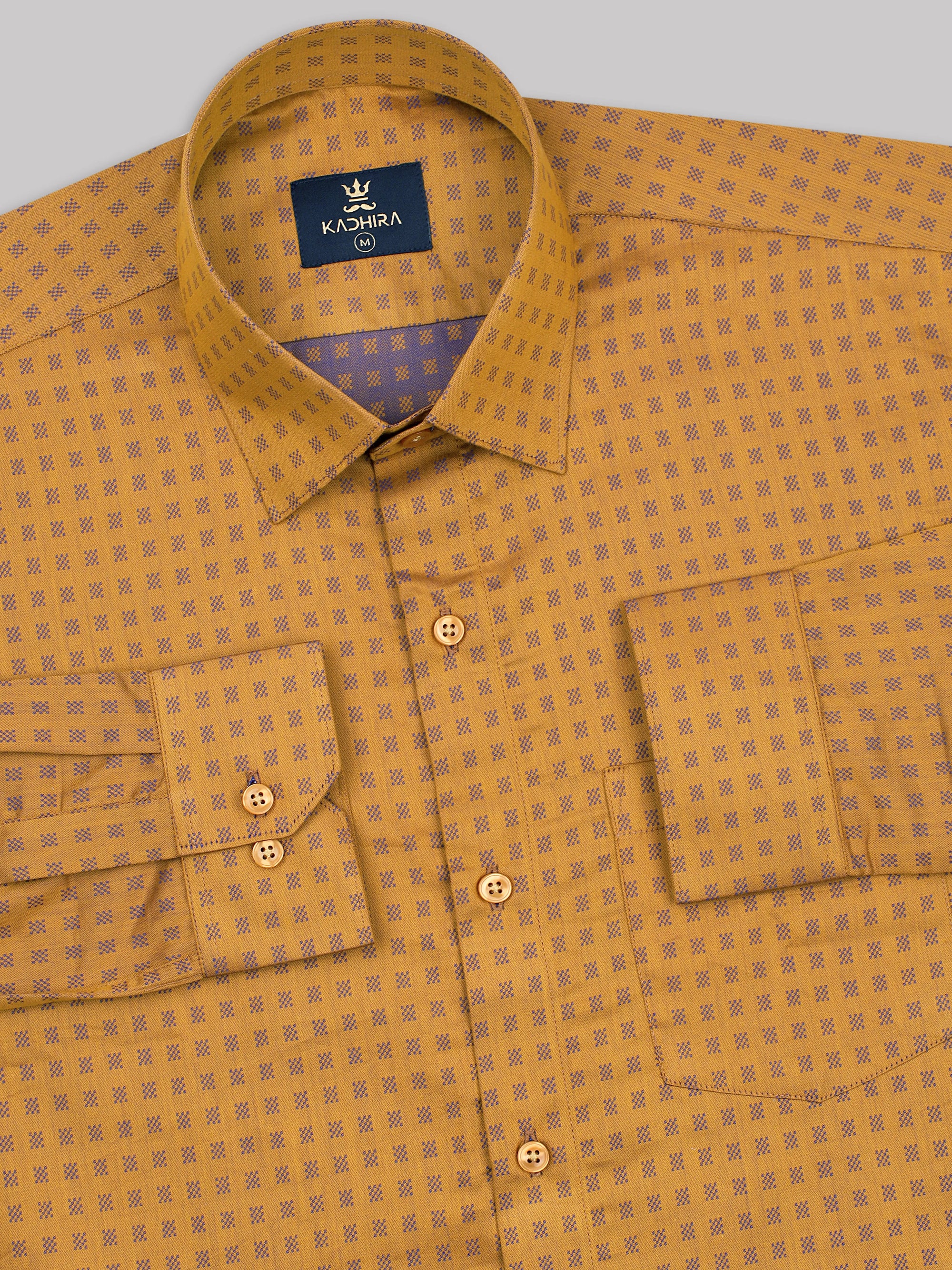 Golden brown With Shephered Dobby Textured Jacquard Cotton Shirt-[ONSALE]