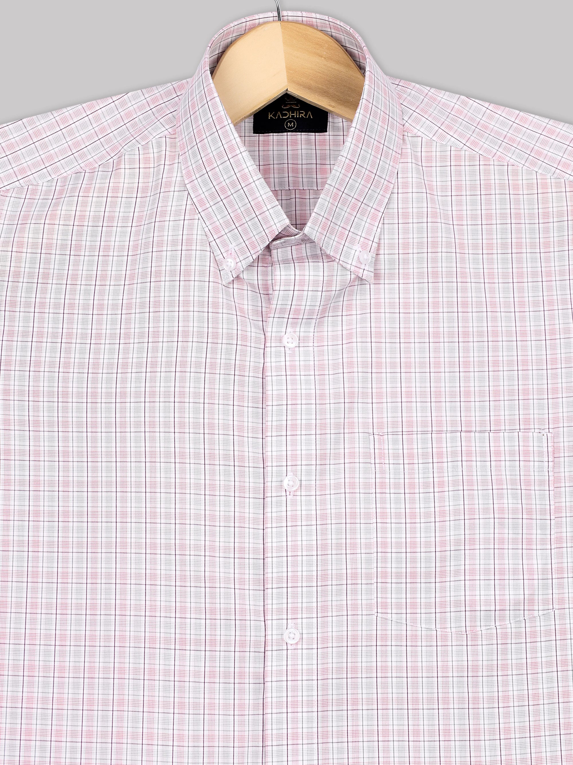 Baby Pink And Gray With White Tartan checks Premium Cotton Shirt