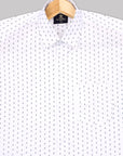 Bright  White with  Navy Ship  Printed Premium Cotton Shirt