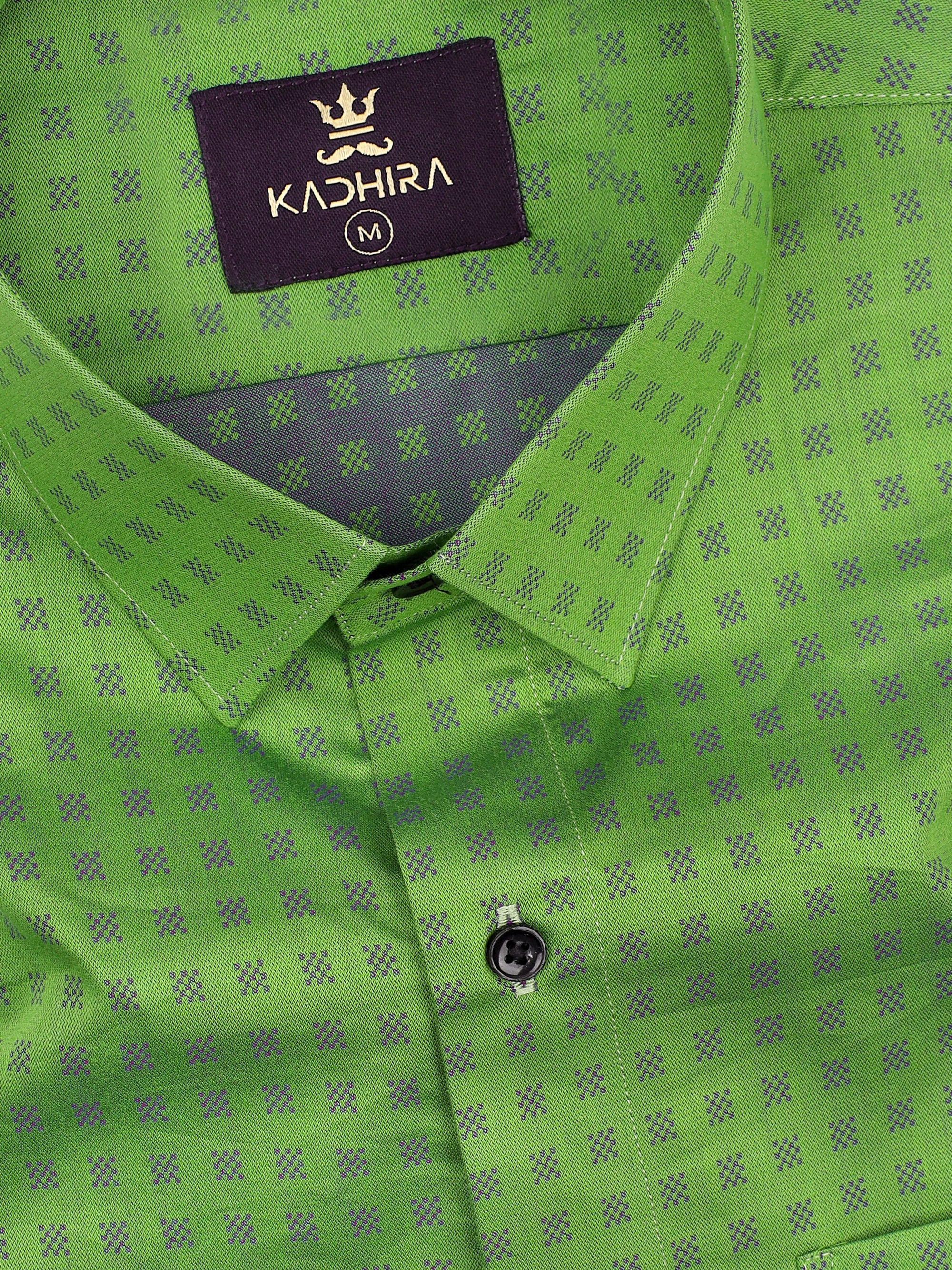 India Green Shephered  Dobby Textured Jacquard Cotton Shirt