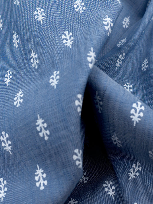 Denim Blue Floral Printed Premium Cotton Shirt