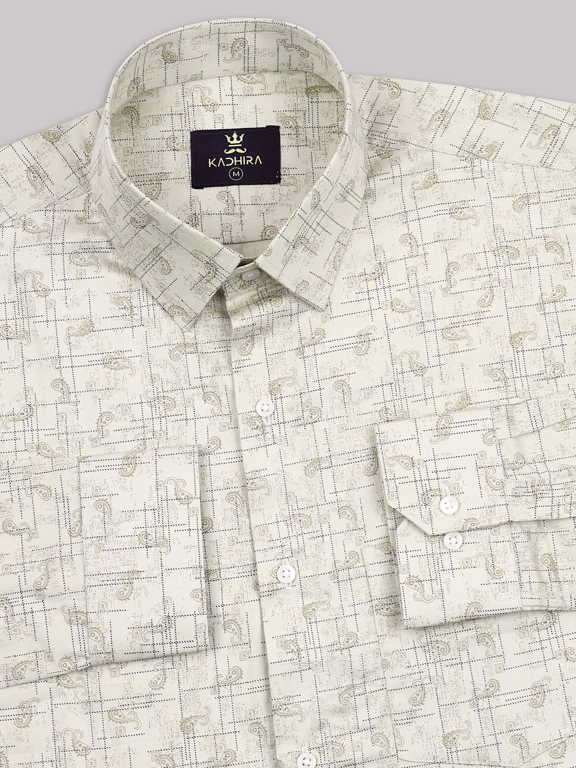 Autumn Cream With Paisley Printed Premium Cotton Shirt-[ON SALE]