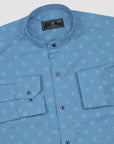 Greyish Blue Vector Printed Premium Cotton Shirt
