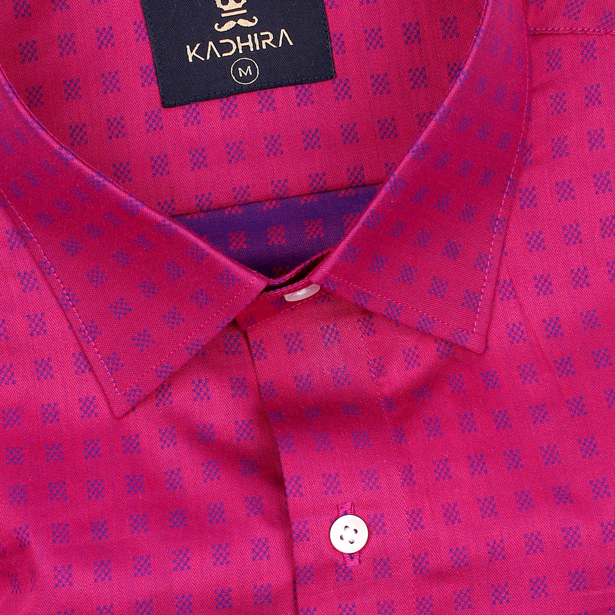 Magenta Pink Shephered  Dobby Textured Jacquard Cotton Shirt