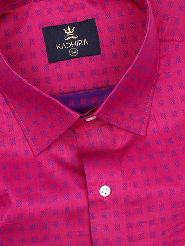 Magenta Pink Shephered  Dobby Textured Jacquard Cotton Shirt