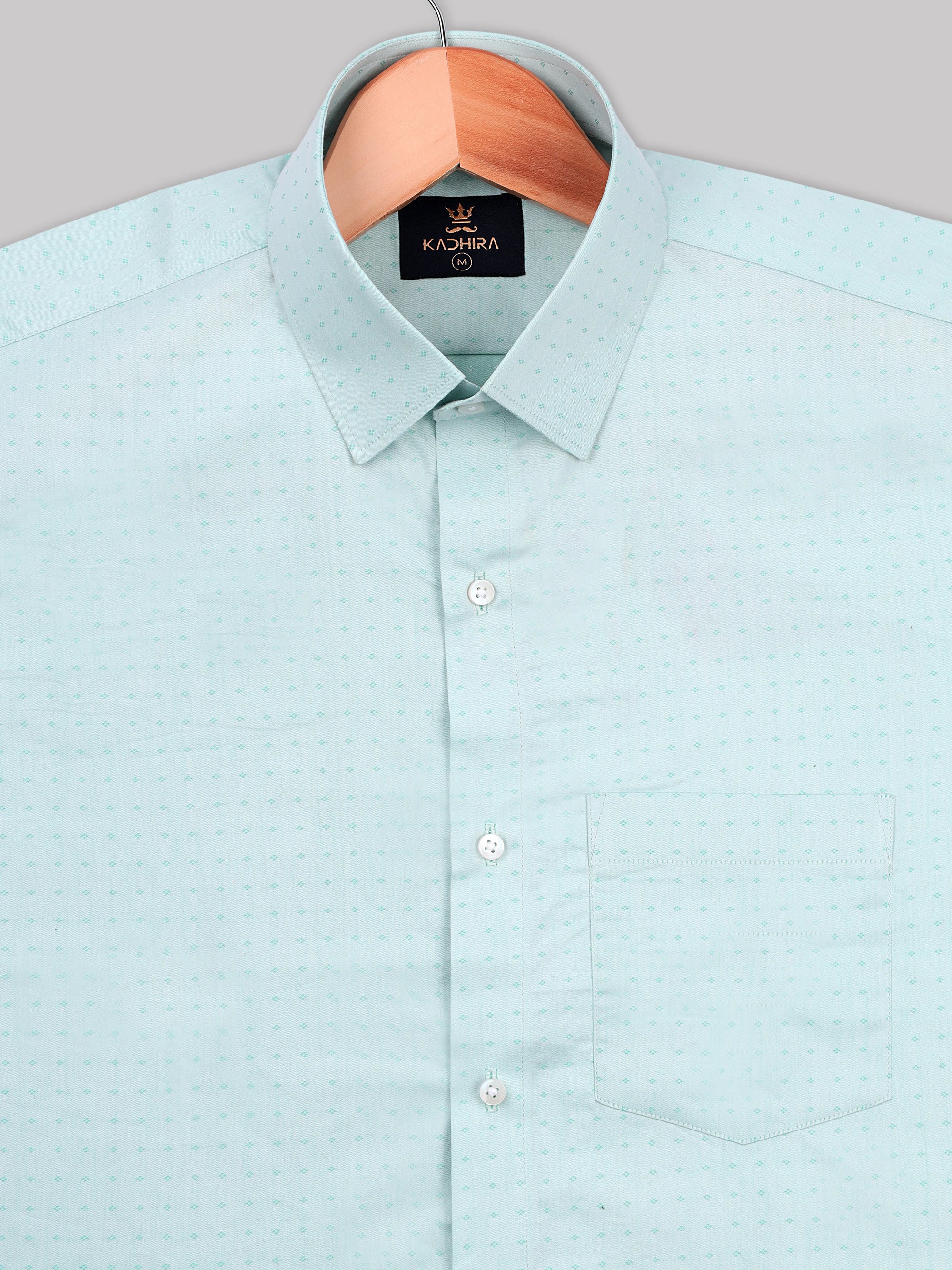 Powder Blue Dobby Textured Jacquard Cotton Shirt
