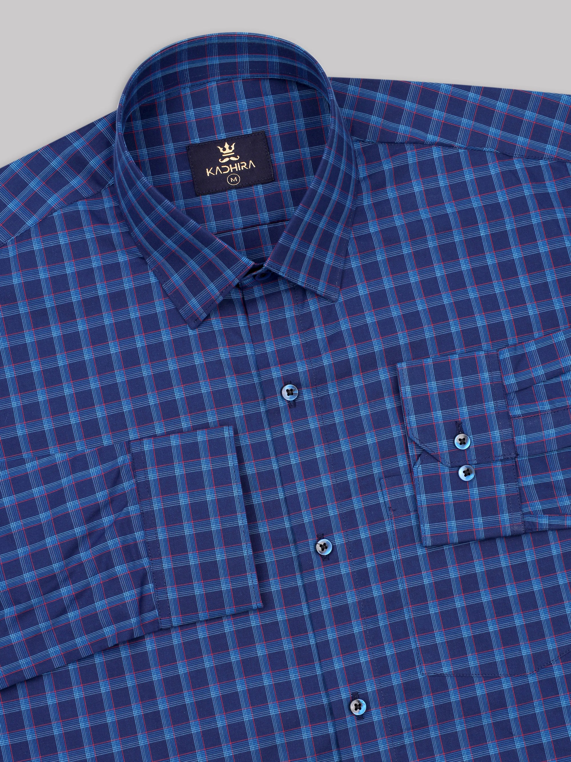 Astros Navy With Sky Blue- Red Checkered Premium Cotton Shirt