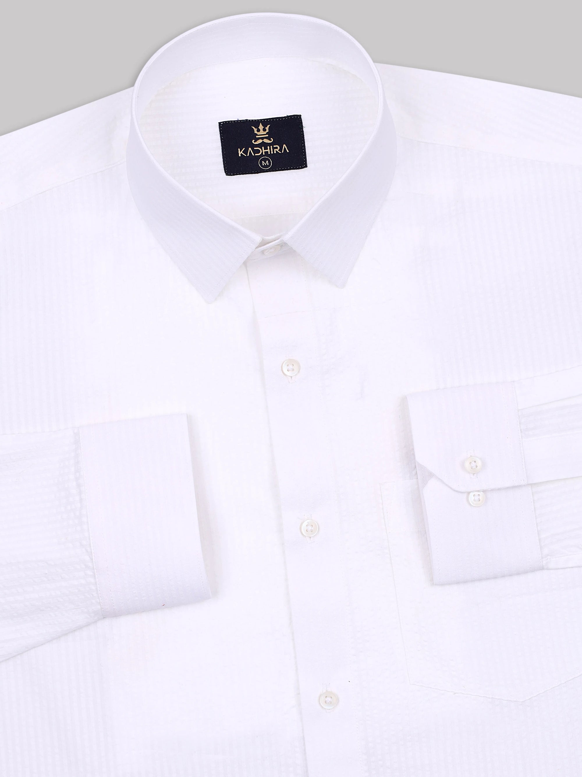 Bright White Seersucker Stripe Cotton Shirt