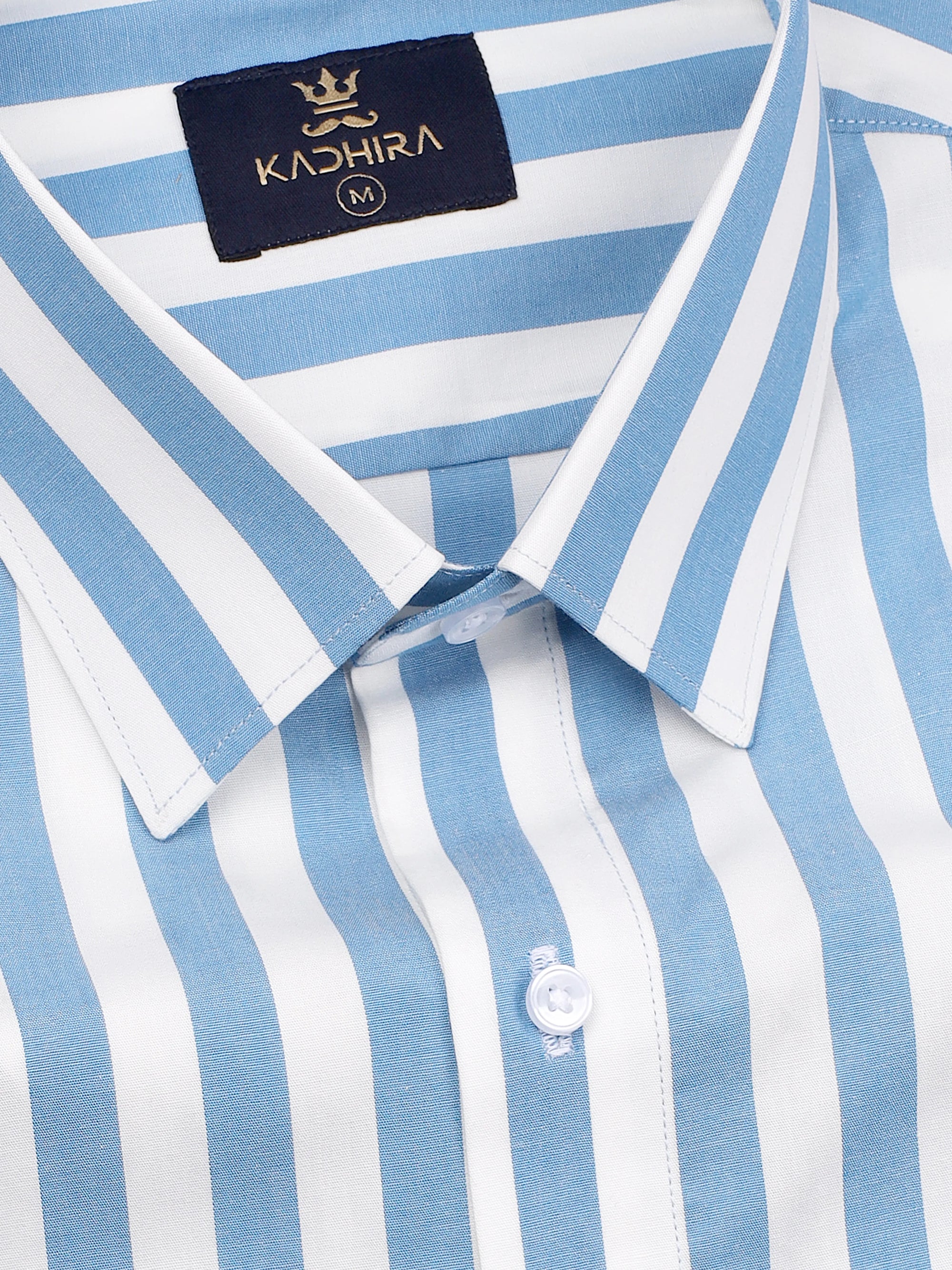 Ruddy Blue With White Awning Striped Premium Cotton Shirt