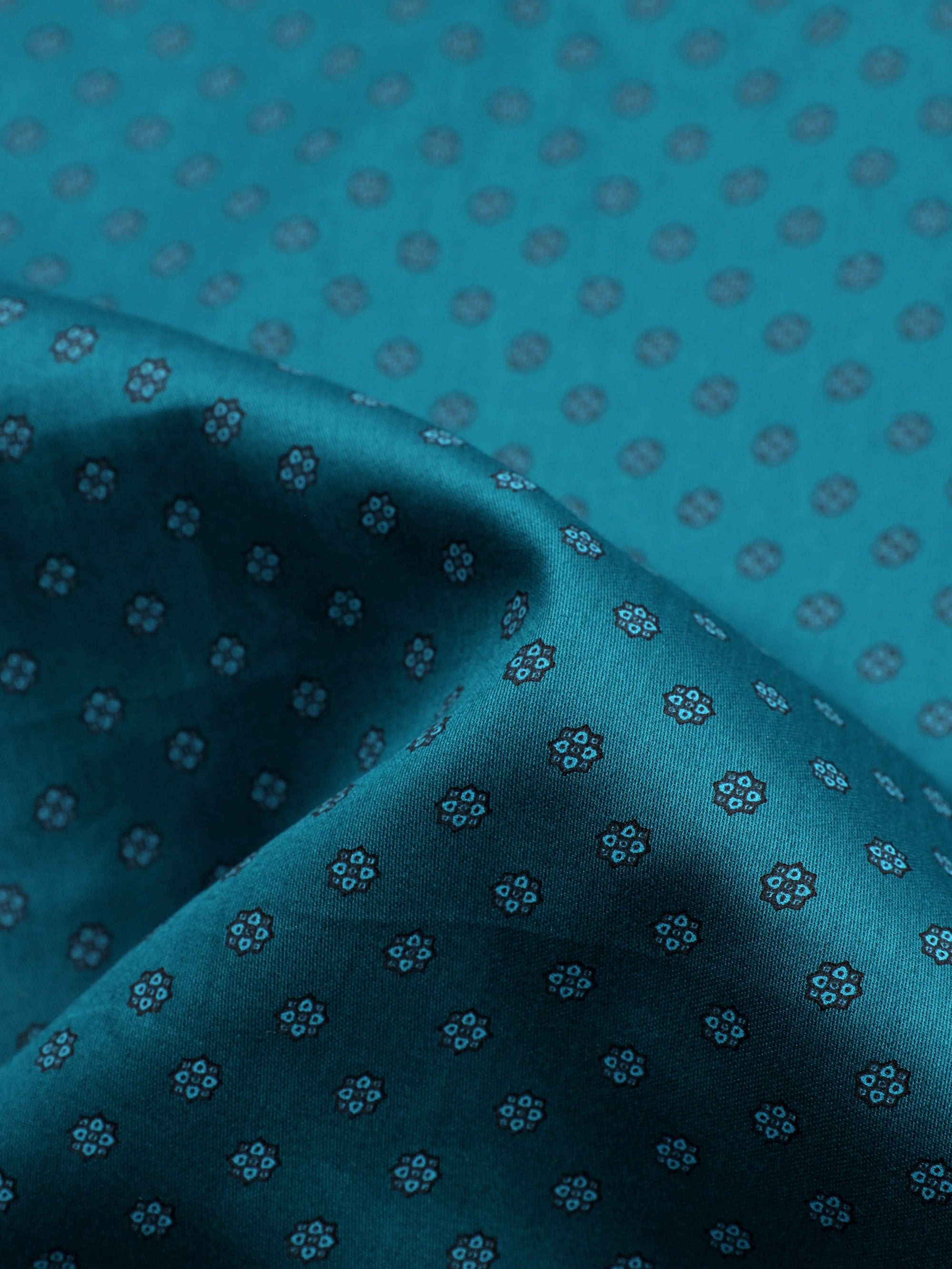 Deep Teal With Small Flower Dobby Textured Jacquard Cotton Shirt