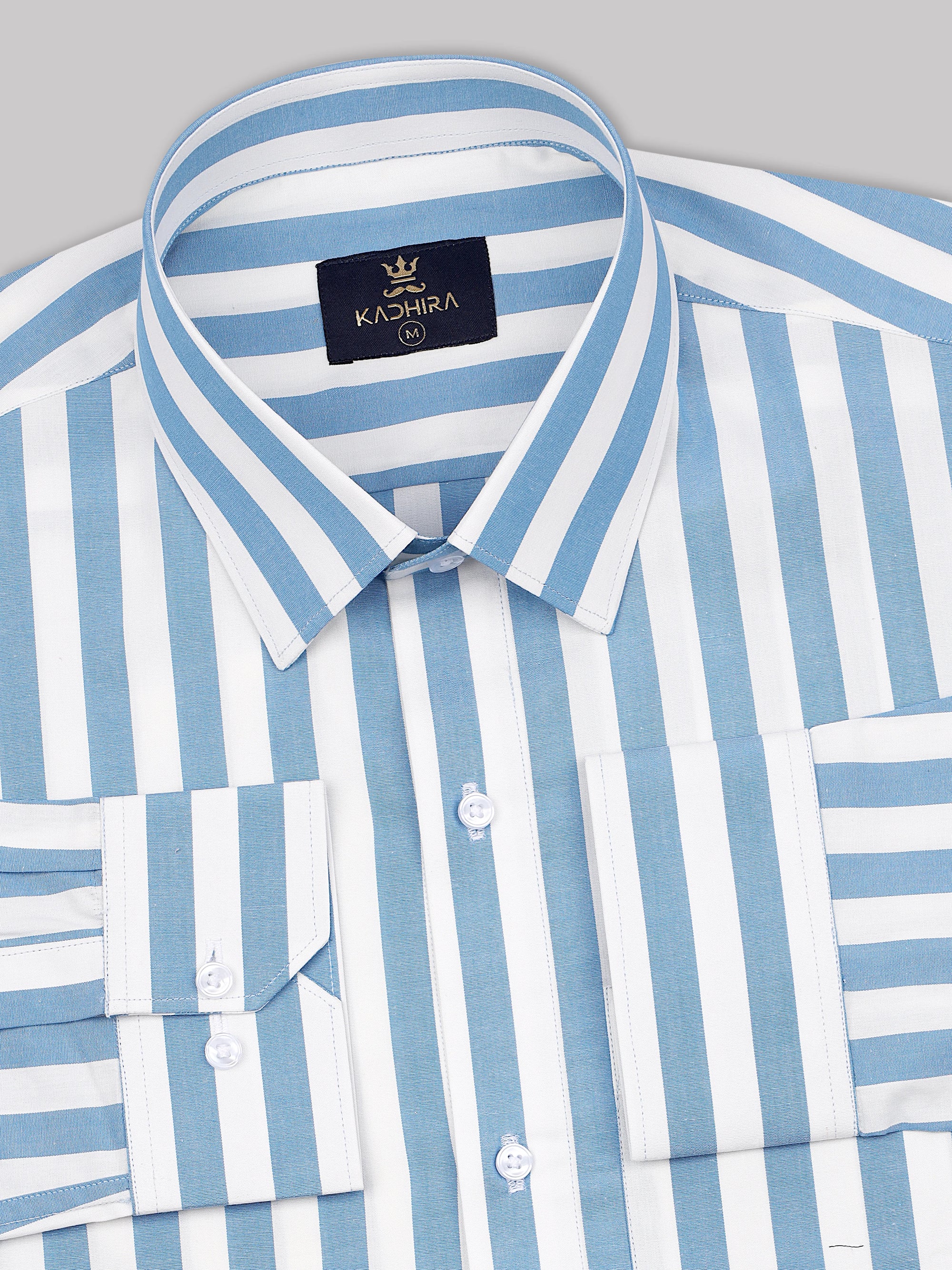 Ruddy Blue With White Awning Striped Premium Cotton Shirt