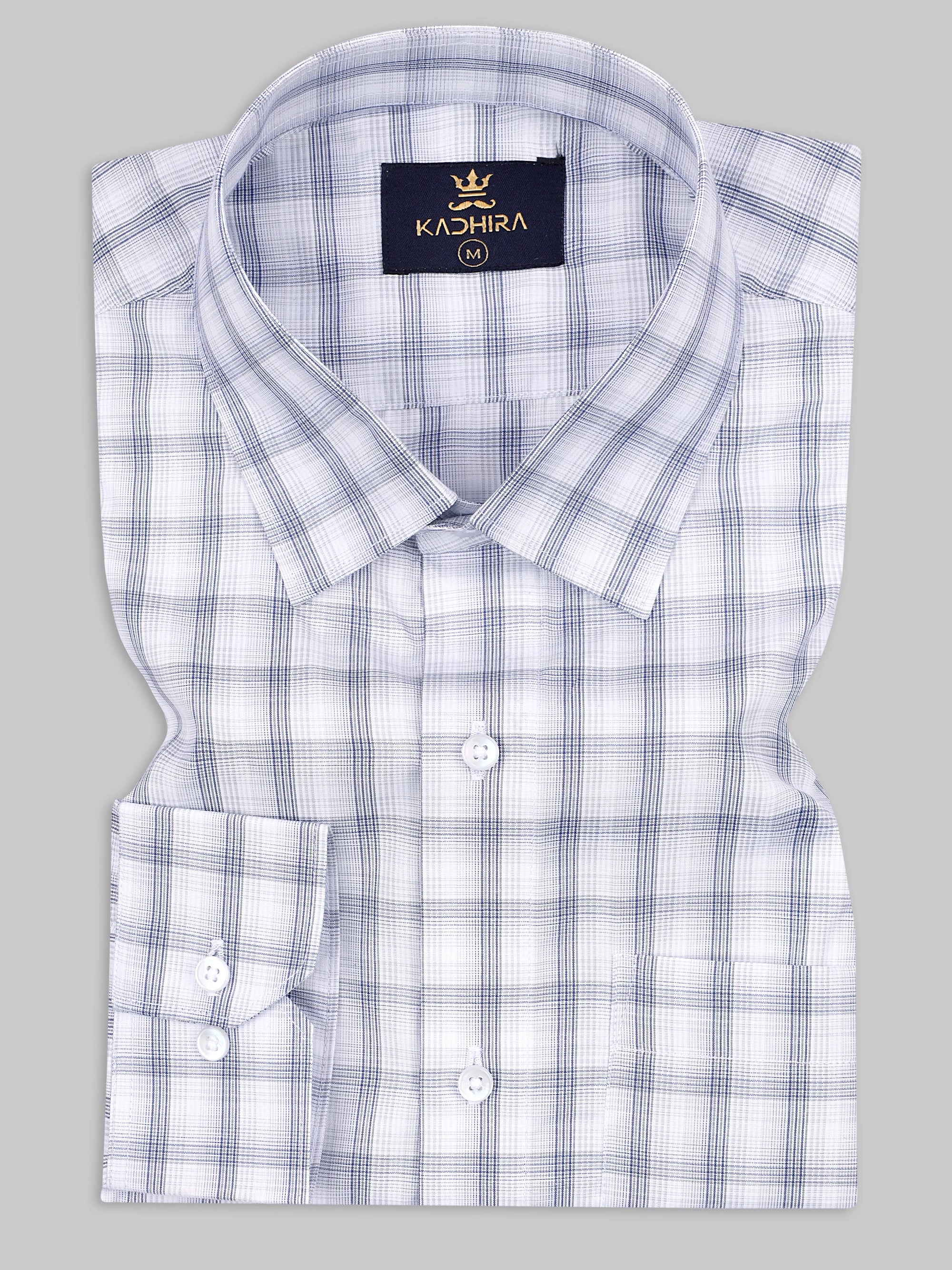 Ash Gray With College Navy Plaid checks Premium Cotton Shirt