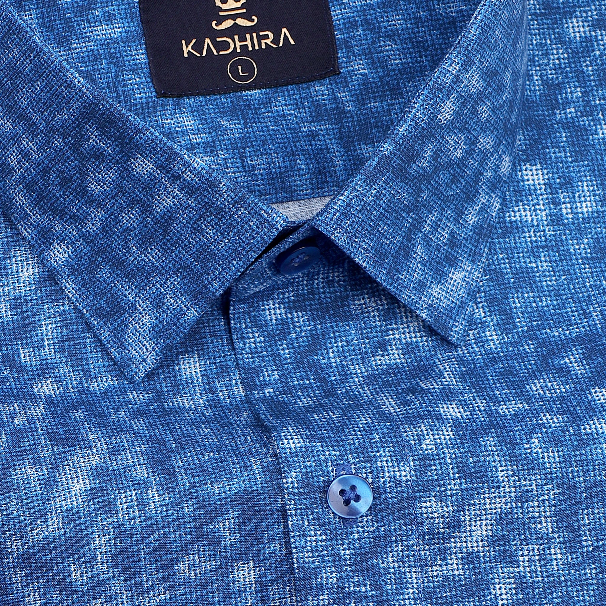 Yale Blue With White Spread Printed  Premium Cotton Shirt