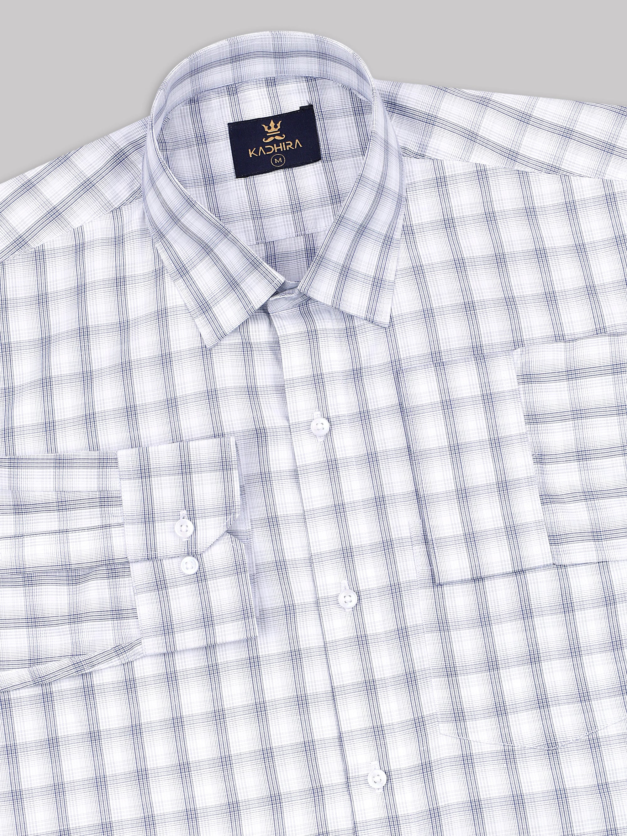 Ash Gray With College Navy Plaid checks Premium Cotton Shirt