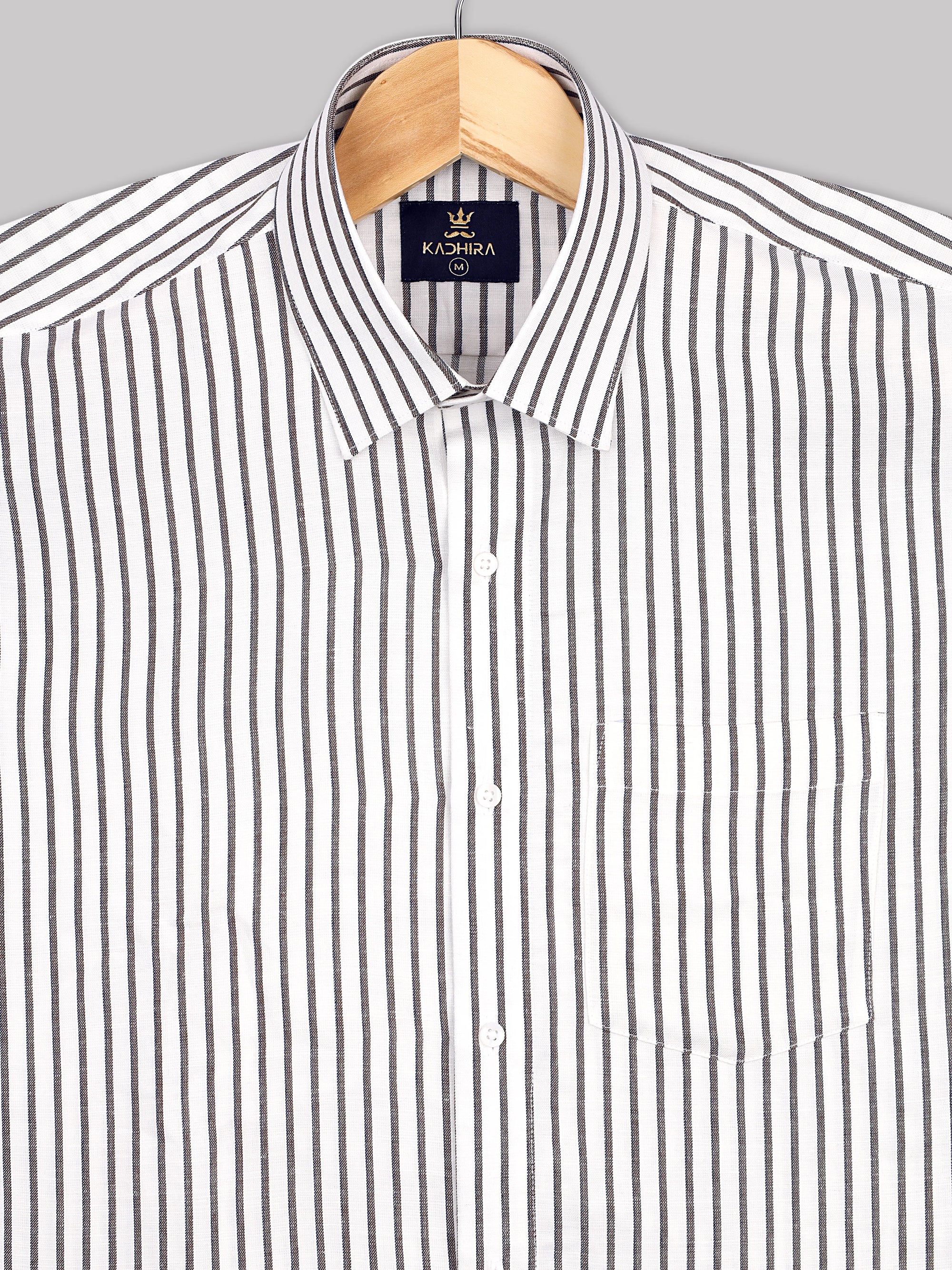 Vista White With Black Shadow Stripe  Oxford Cotton Shirt-[ON SALE]