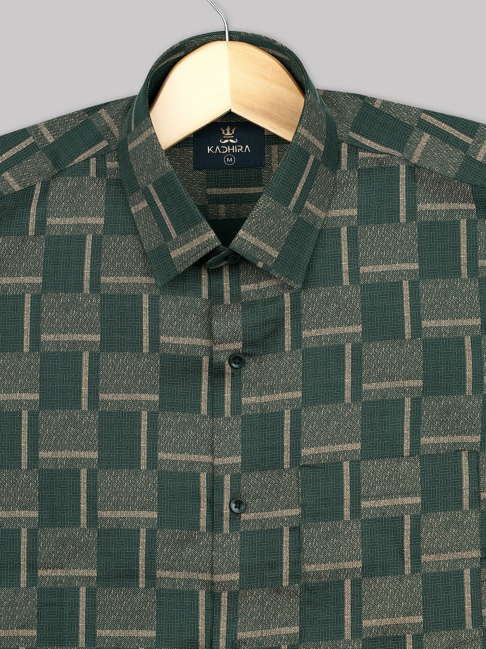 Everglad Green With Dotted Stripes Printed Premium Cotton Shirt-[ON SALE]