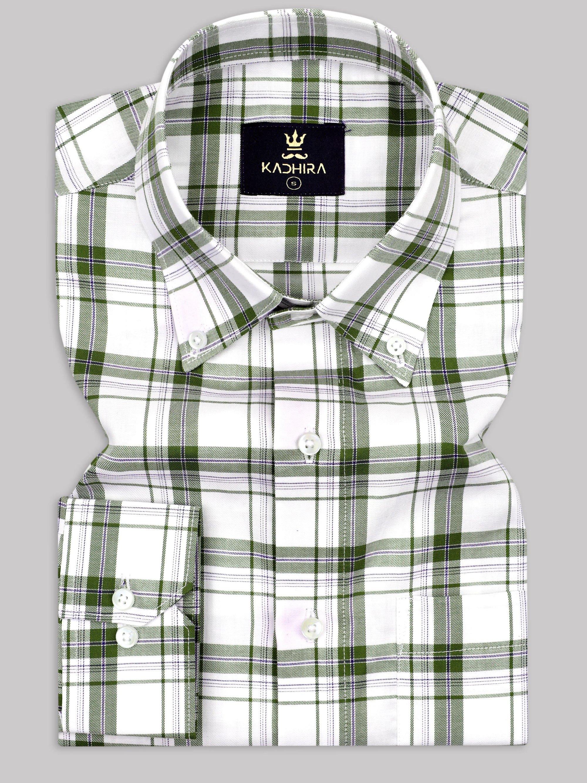 Dark Cyan Green  With White Twill checks Premium Cotton Shirt