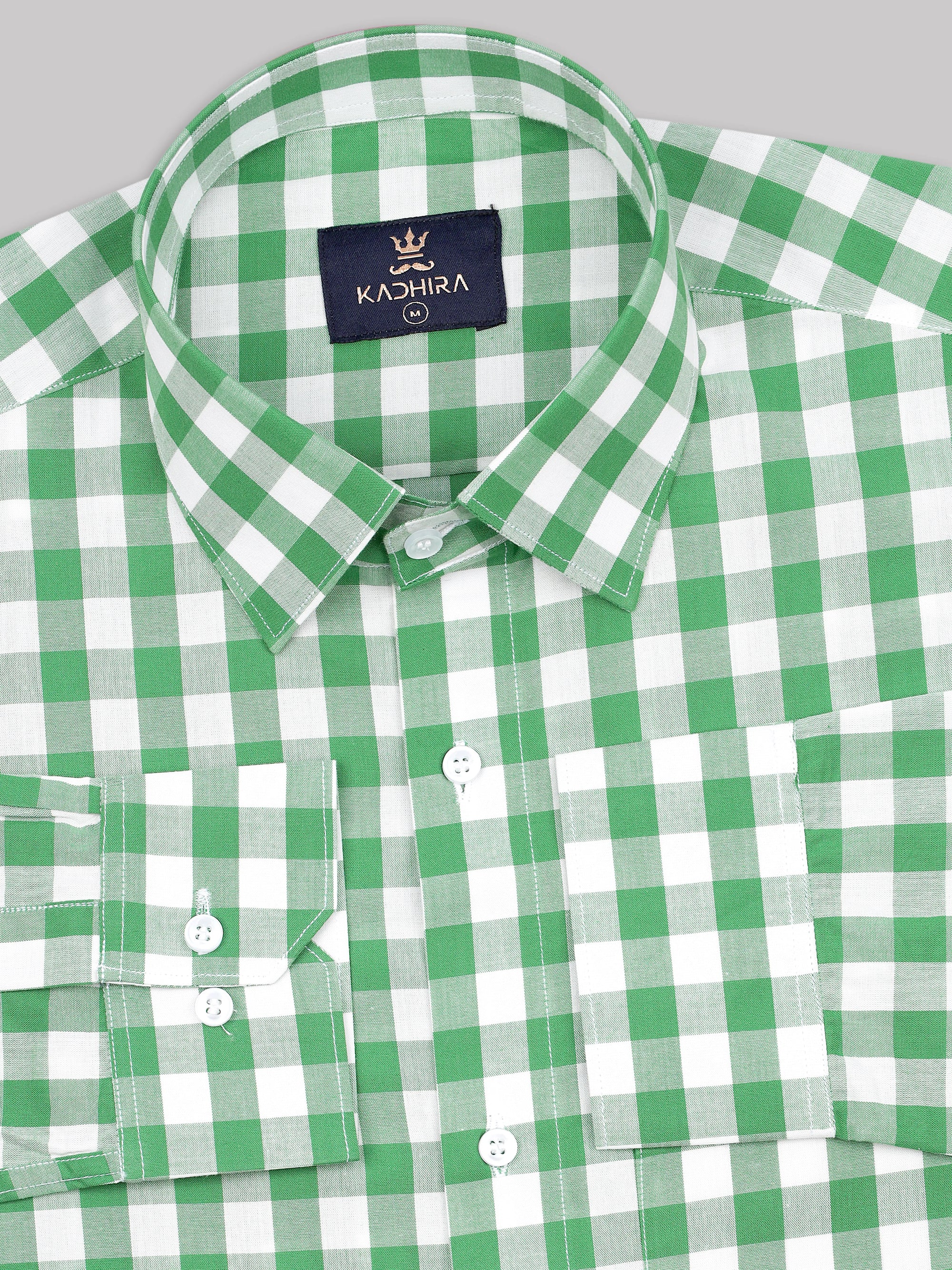 Green White Checks Premium Cotton Shirt-[ONSALE]