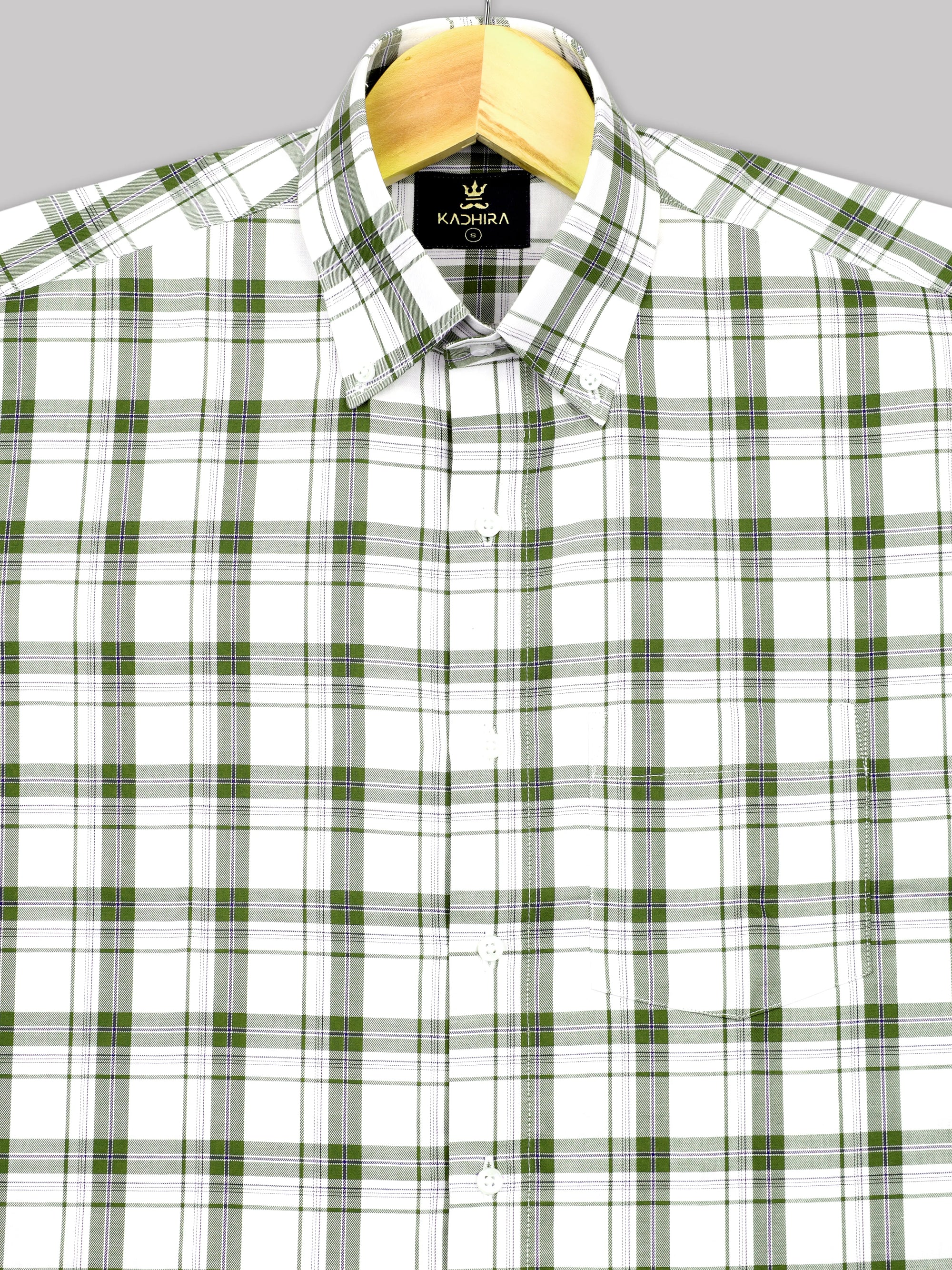 Dark Cyan Green  With White Twill checks Premium Cotton Shirt