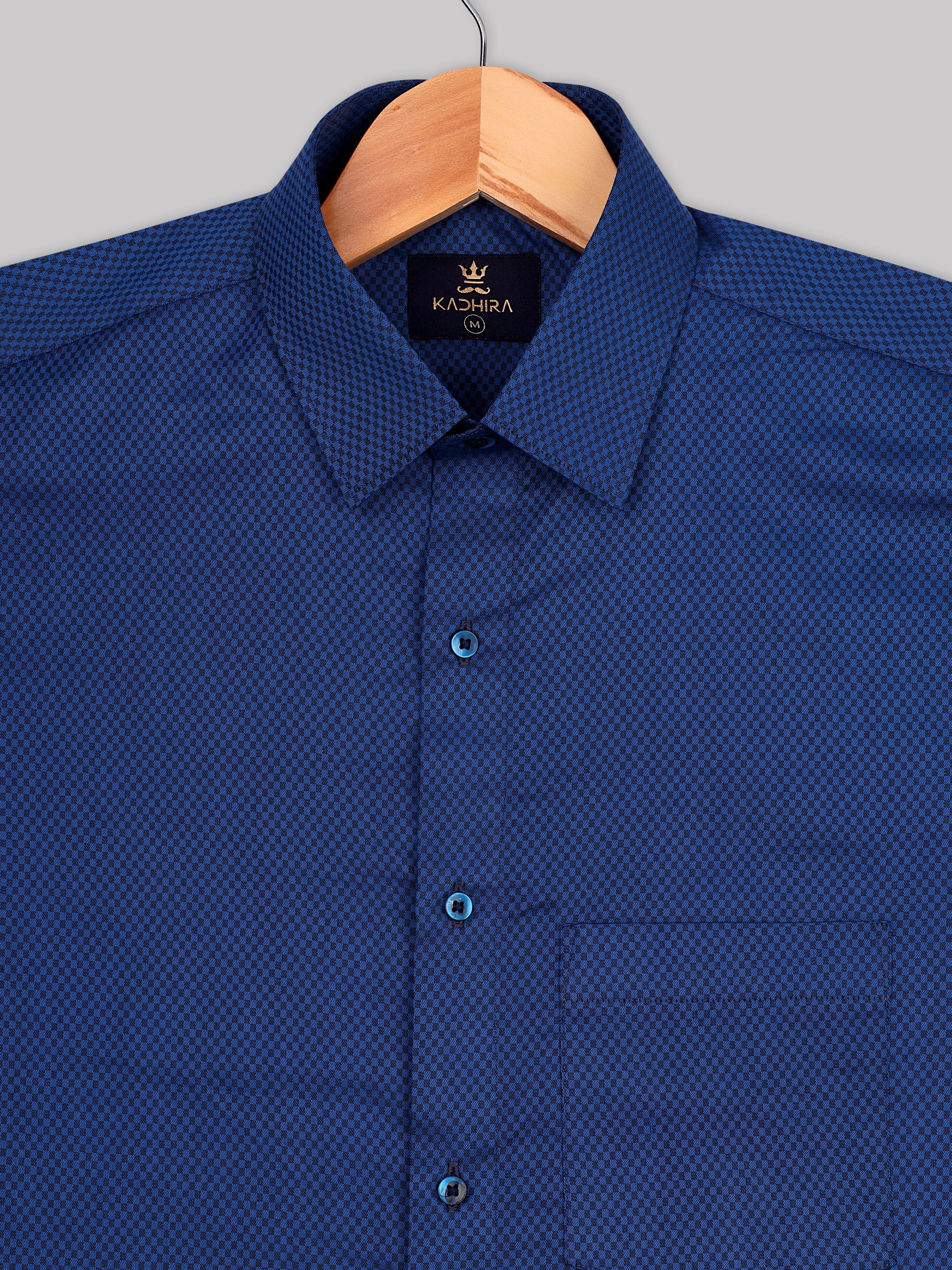 Yale Blue Dooby Textured Royal Jacquard Cotton Shirt