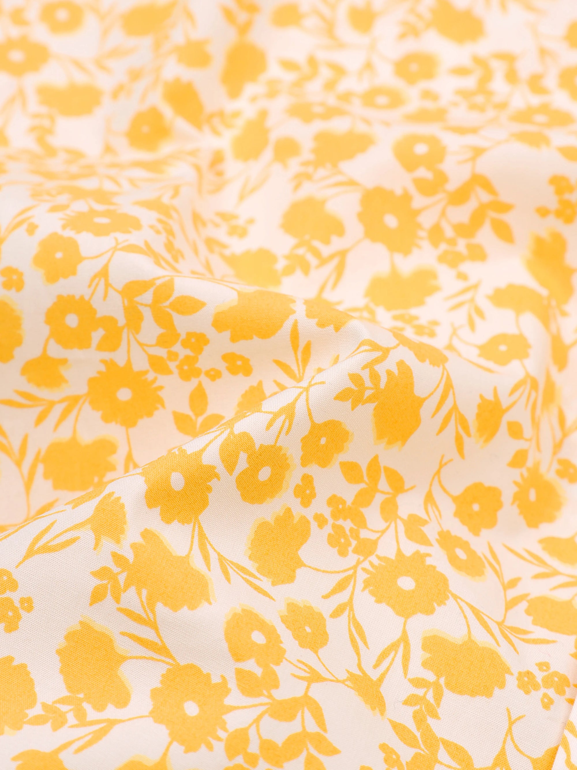 Ivory White  With  Sunflower Yellow Floral Printed Premium Cotton Shirt