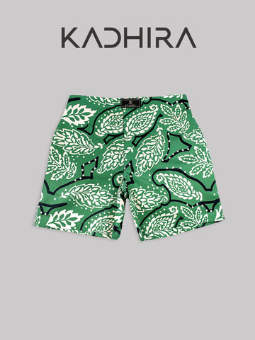 Forest Green With Antique White Paisley  Printed Premium Cotton Boxer