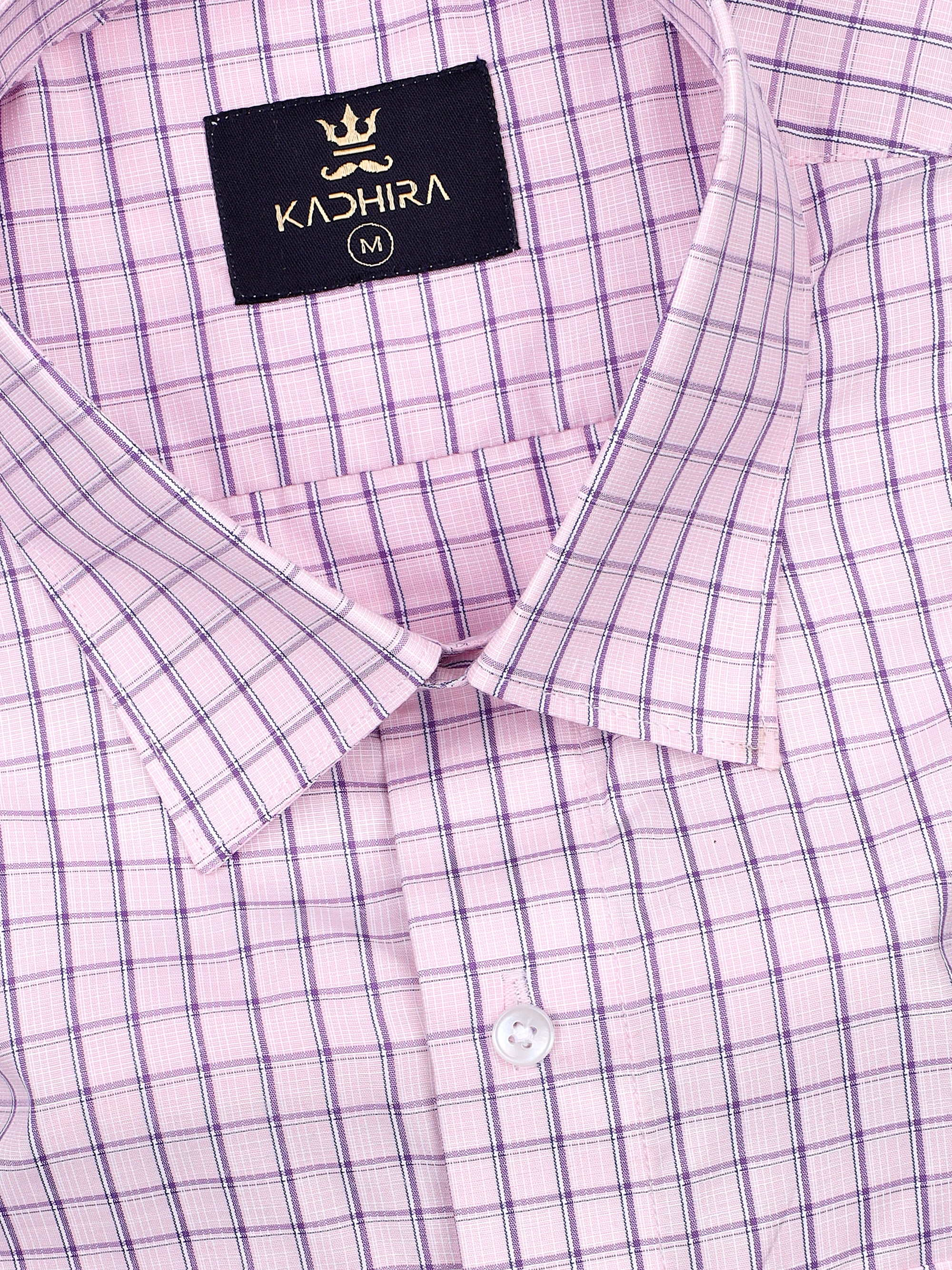 Millennial Pink With Violet- Navy Plaid Check Premium Cotton Shirt