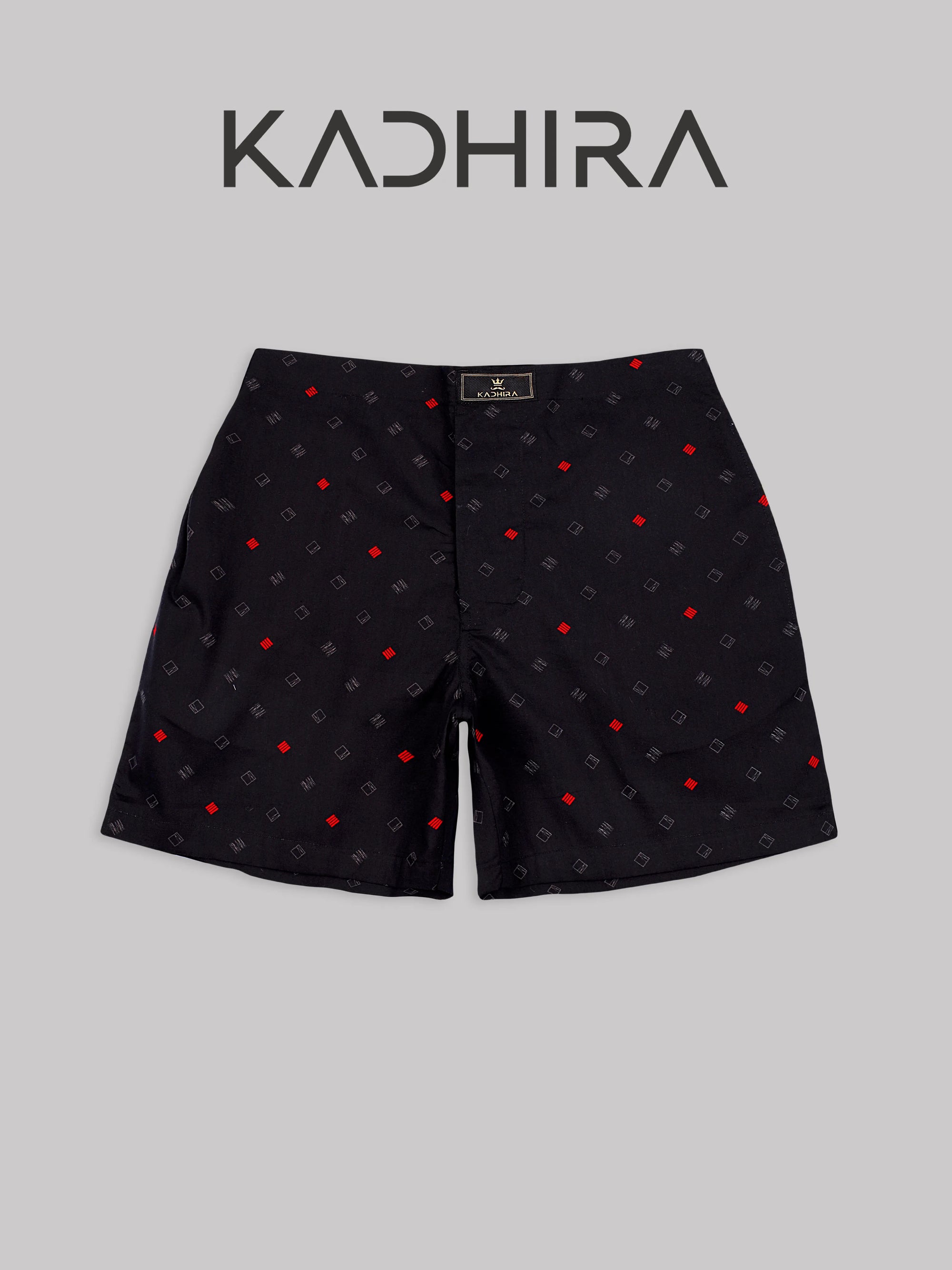 Rich Black With Red Multi-pattern Printed Premium Cotton Boxer