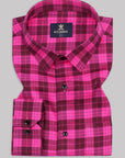 Blush Pink With Brown Tartans Checkered  Premium Cotton Shirt