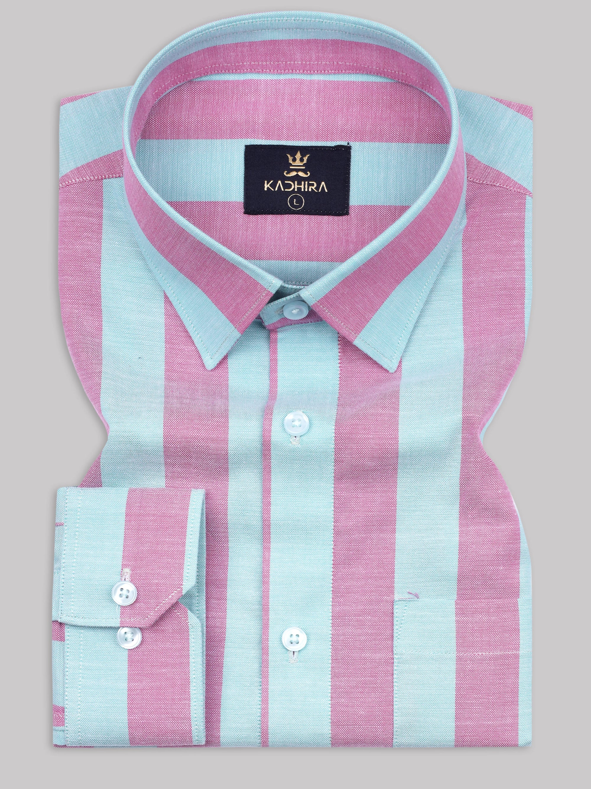 Pink Blue striped Premium Cotton Shirt-[ON SALE]