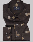 Dark Brown With Tetris Pattern Printed Premium Cotton Shirt