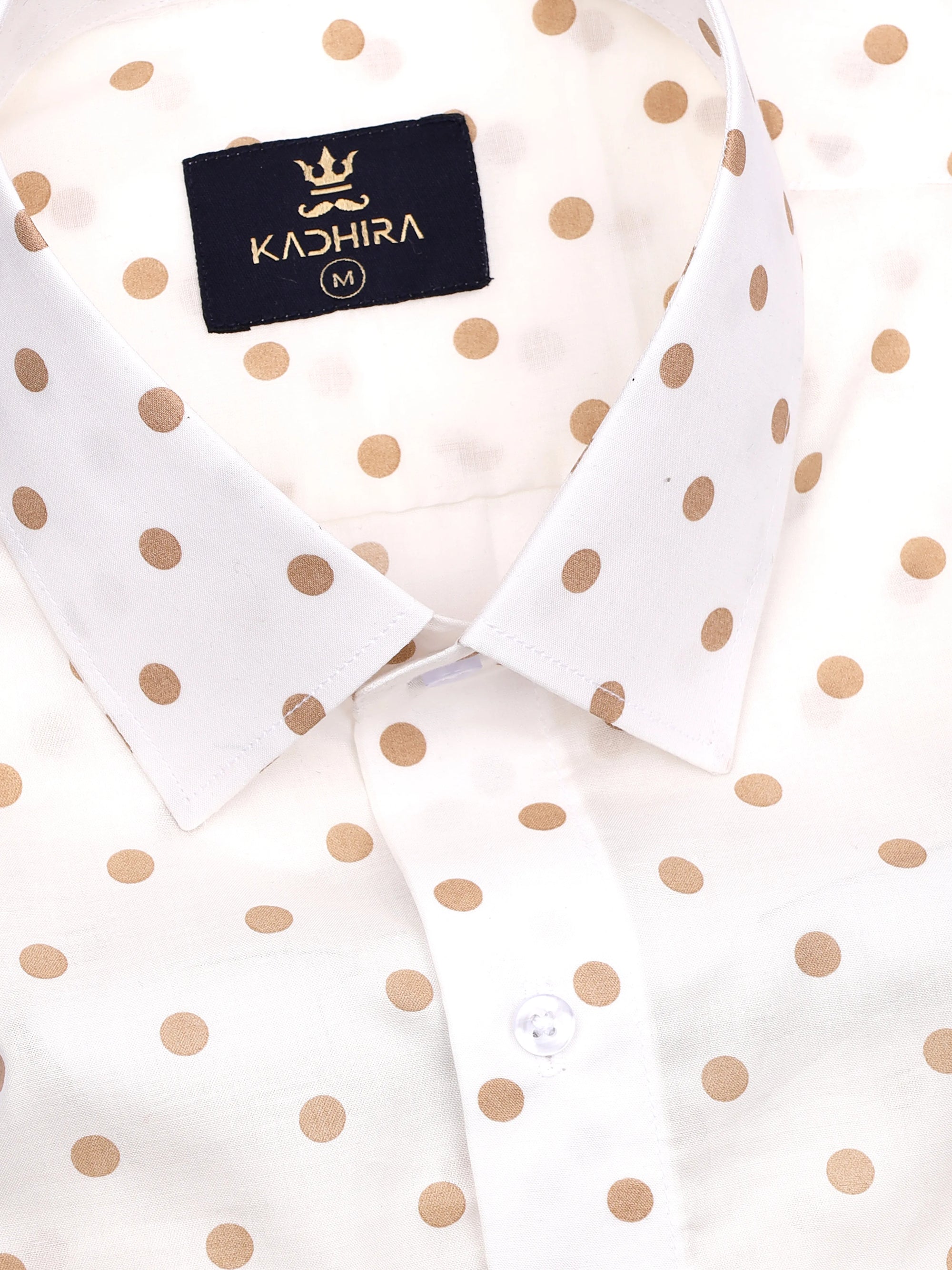 Rose White With Cream Coin Dotted  Printed  Premium Cotton Shirt-[ON SALE]