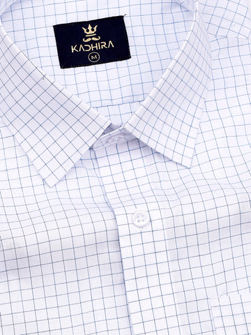 Cloud White With Blue Graph checks Super Premium Cotton Shirt