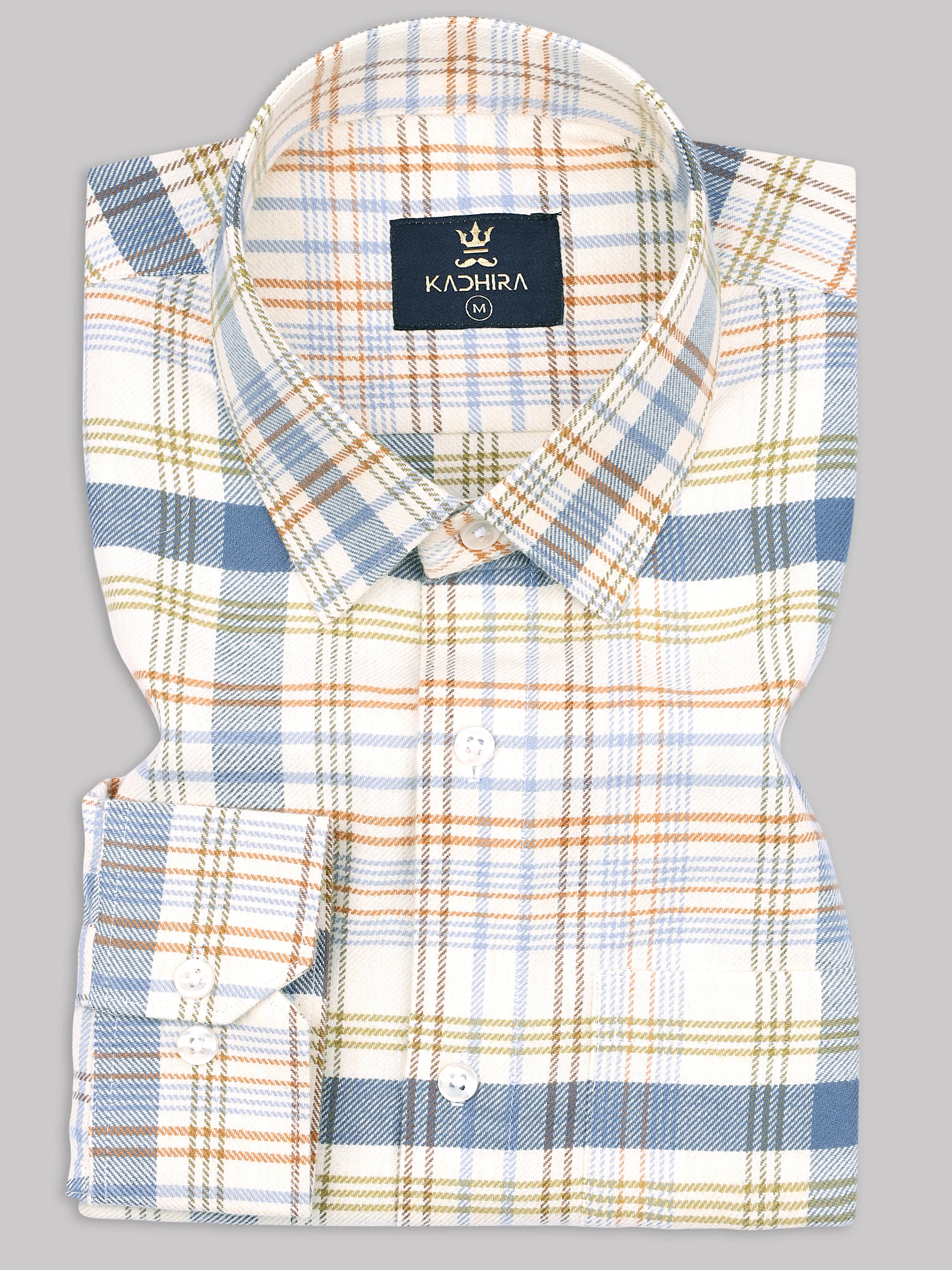 Daisy- Cream  With Blue Checkered Super Luxurious Cotton Shirt-[ON SALE]