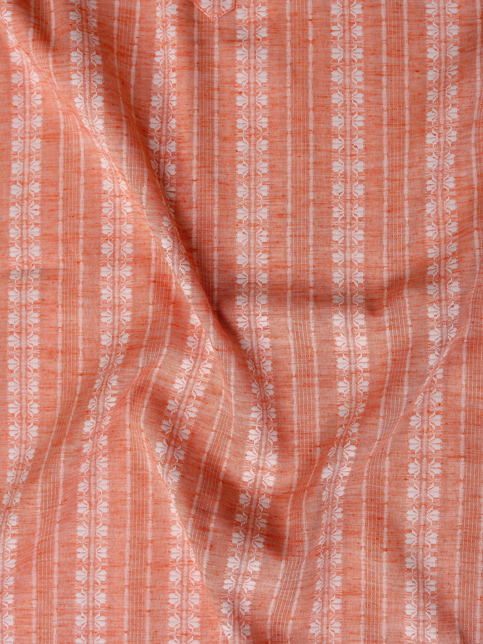 Light Orange With White Embroidery Super Premium Cotton Kurta