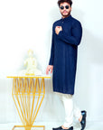 Navy Blue With Heavy Sequence Embroidery Work Designer Cotton Kurta