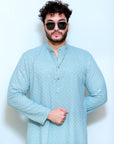 Light Blue With Heavy Sequence Embroidery Work Designer Cotton Kurta