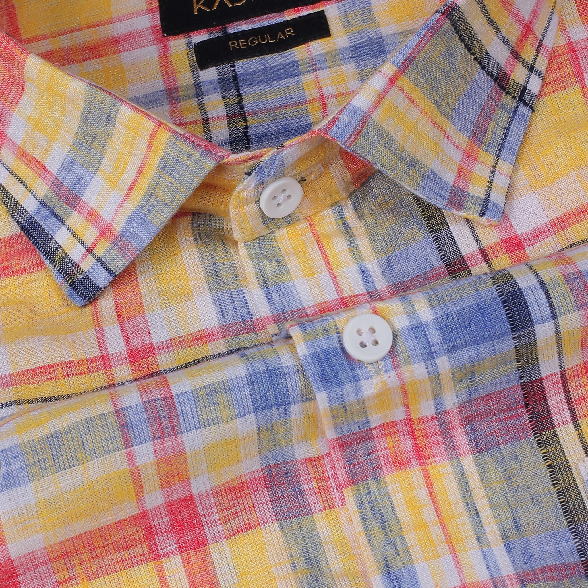 Pastel Yellow With Multicolored Checkered Premium Cotton Shirt