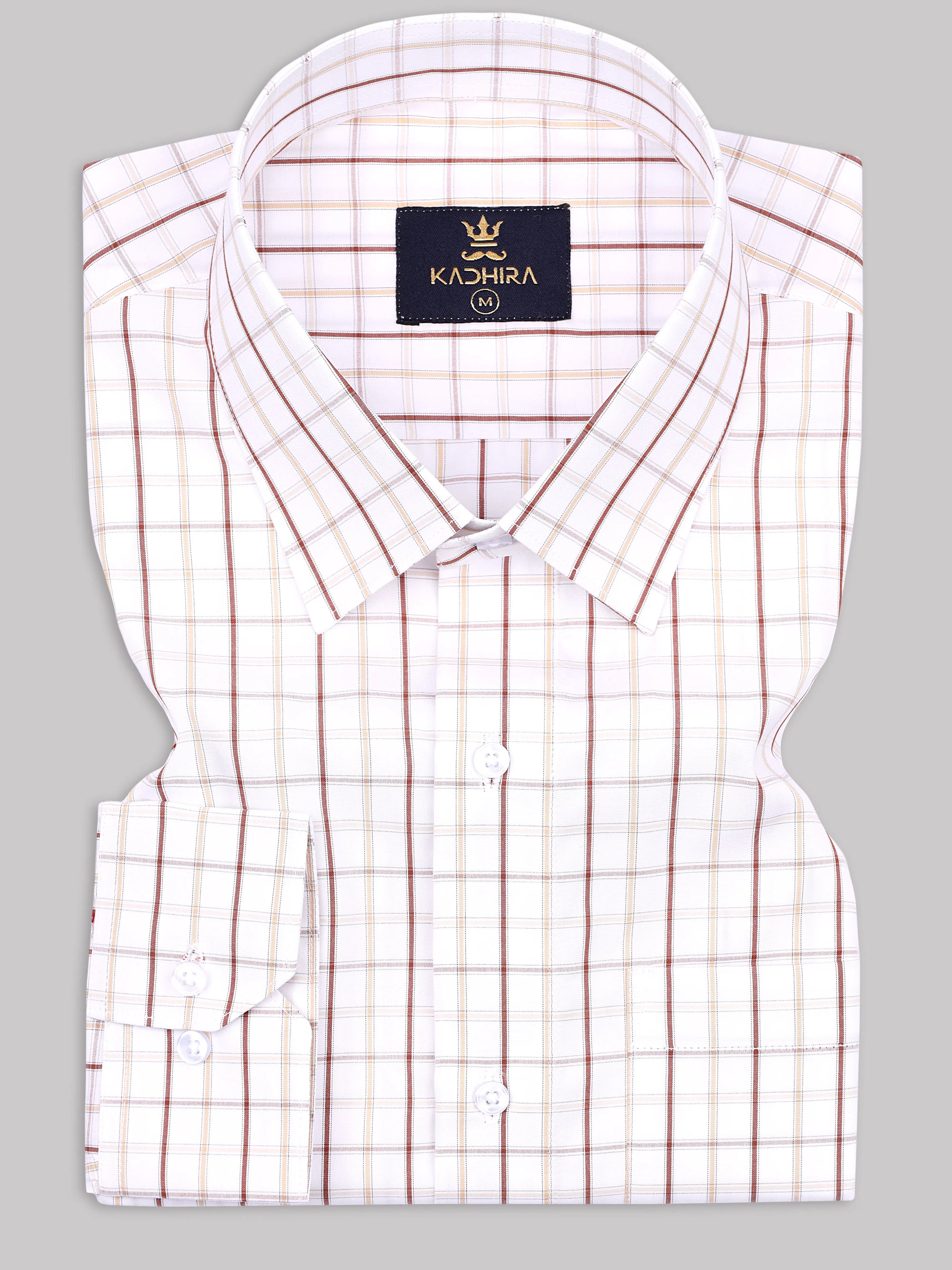 Royal White With Muted Yellow Windowpane Checkered Premium Cotton Shirt