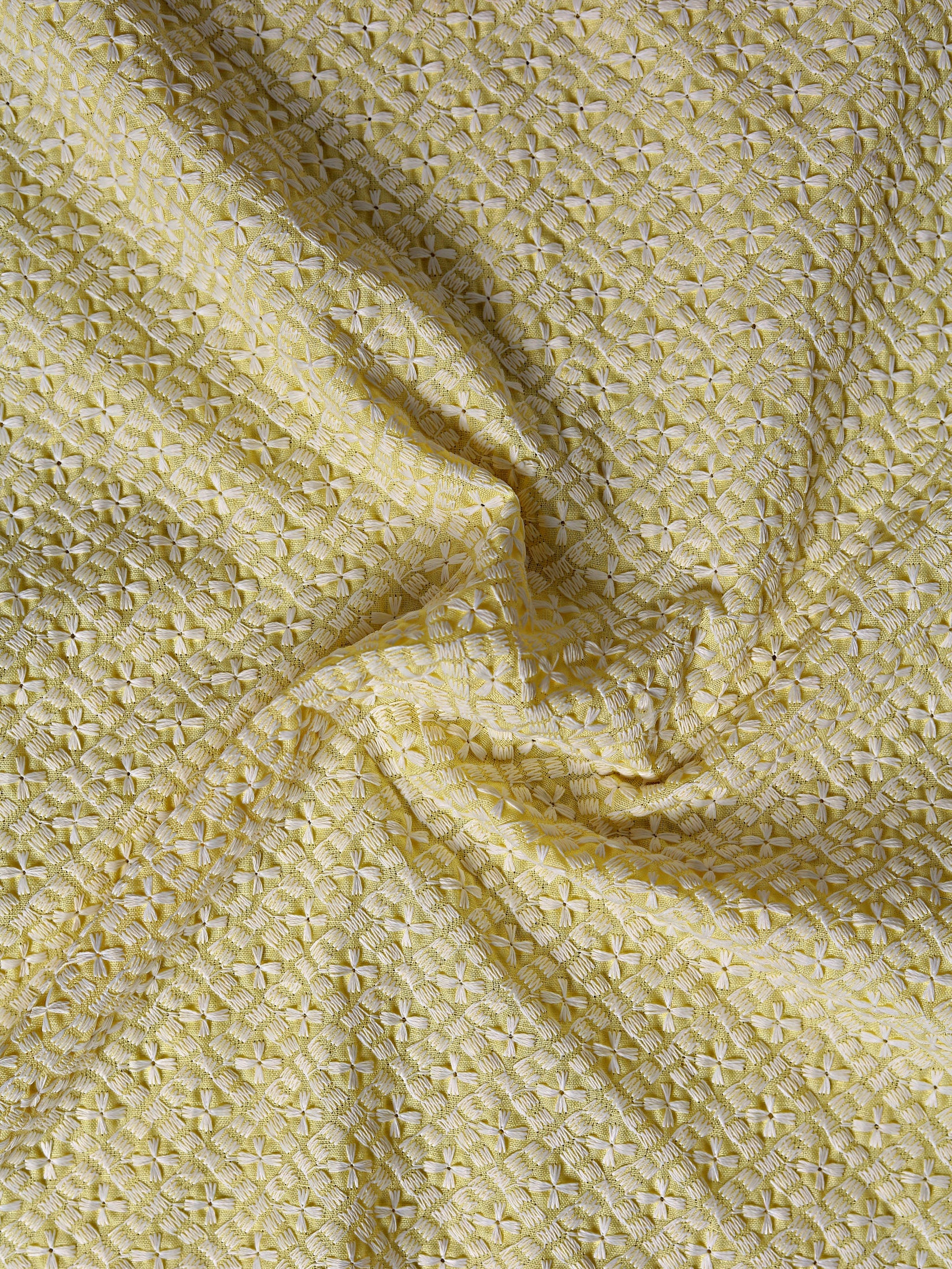 Yellow Cream Flower Pattern Heavy Embroidery Work Designer Cotton Kurta