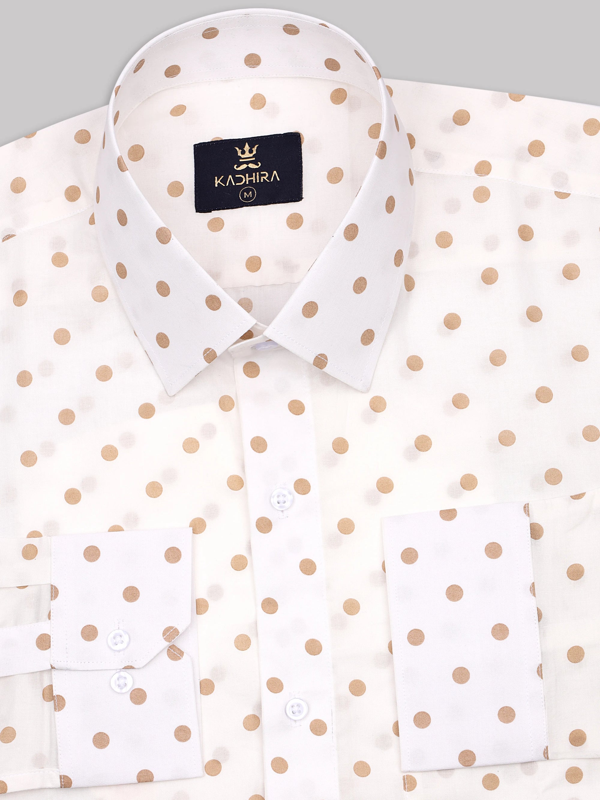 Rose White With Cream Coin Dotted  Printed  Premium Cotton Shirt-[ON SALE]